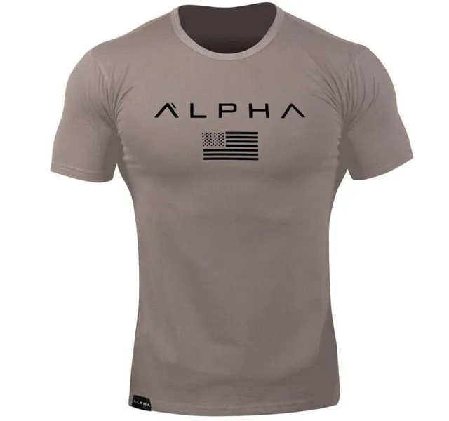 ALPHA 2018 New Brand Clothing Gyms Tight T-shirt Mens Fitness T-shirt Homme Gyms T Shirt Men Fitness  Summer Top Tees