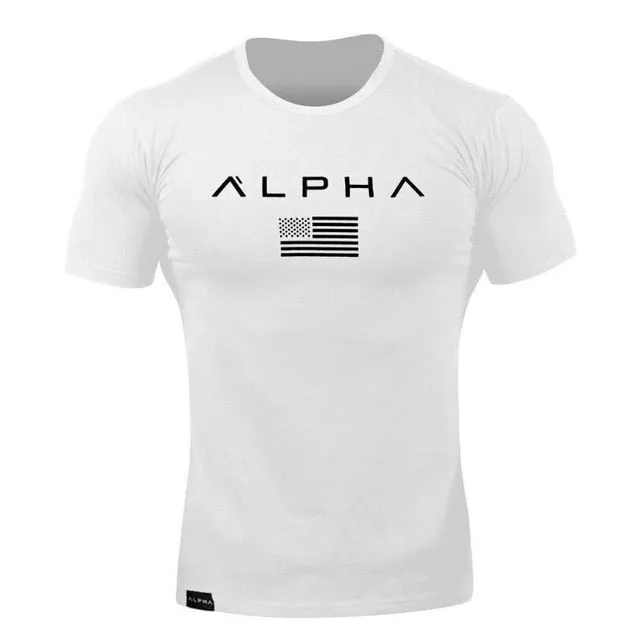 ALPHA 2018 New Brand Clothing Gyms Tight T-shirt Mens Fitness T-shirt Homme Gyms T Shirt Men Fitness  Summer Top Tees