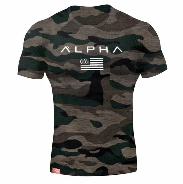 ALPHA 2018 New Brand Clothing Gyms Tight T-shirt Mens Fitness T-shirt Homme Gyms T Shirt Men Fitness  Summer Top Tees