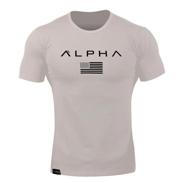 ALPHA 2018 New Brand Clothing Gyms Tight T-shirt Mens Fitness T-shirt Homme Gyms T Shirt Men Fitness  Summer Top Tees