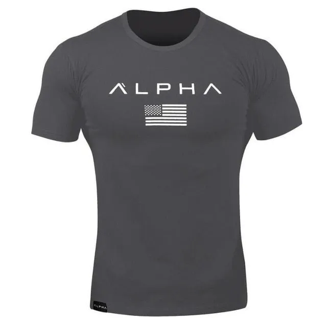 ALPHA 2018 New Brand Clothing Gyms Tight T-shirt Mens Fitness T-shirt Homme Gyms T Shirt Men Fitness  Summer Top Tees