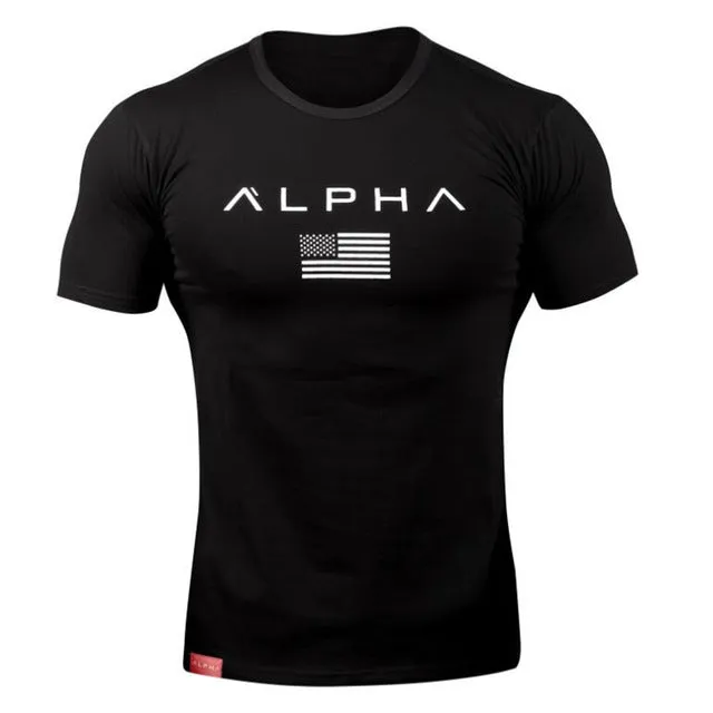 ALPHA 2018 New Brand Clothing Gyms Tight T-shirt Mens Fitness T-shirt Homme Gyms T Shirt Men Fitness  Summer Top Tees