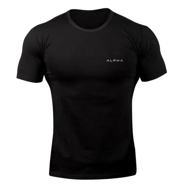 ALPHA 2018 New Brand Clothing Gyms Tight T-shirt Mens Fitness T-shirt Homme Gyms T Shirt Men Fitness  Summer Top Tees