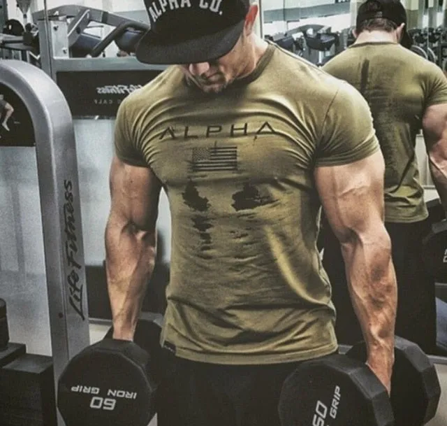 ALPHA 2018 New Brand Clothing Gyms Tight T-shirt Mens Fitness T-shirt Homme Gyms T Shirt Men Fitness  Summer Top Tees