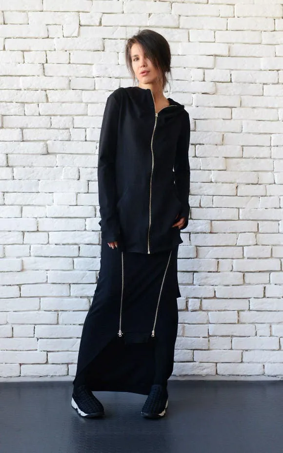 Asymmetric Black Hoodie