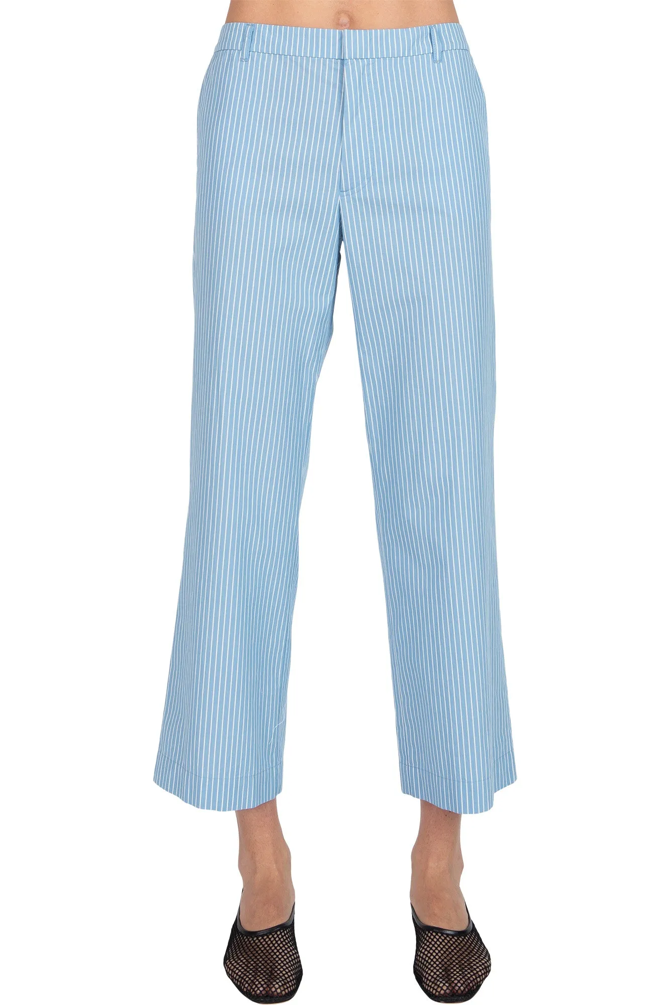 ATM Superfine Twill Stripe Boyfriend Pants in Summer Sky - White