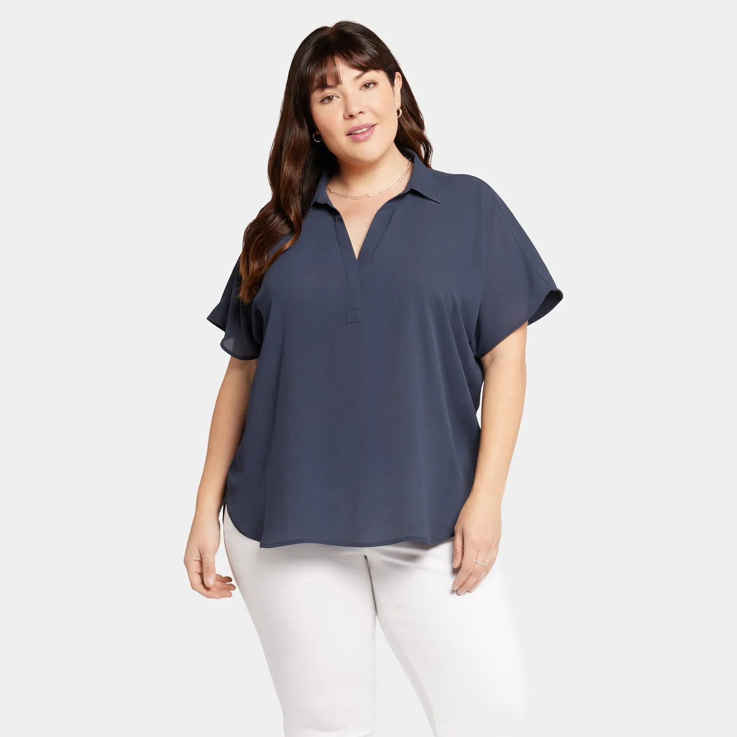 Becky Short Sleeved Blouse In Plus Size - Oxford Navy