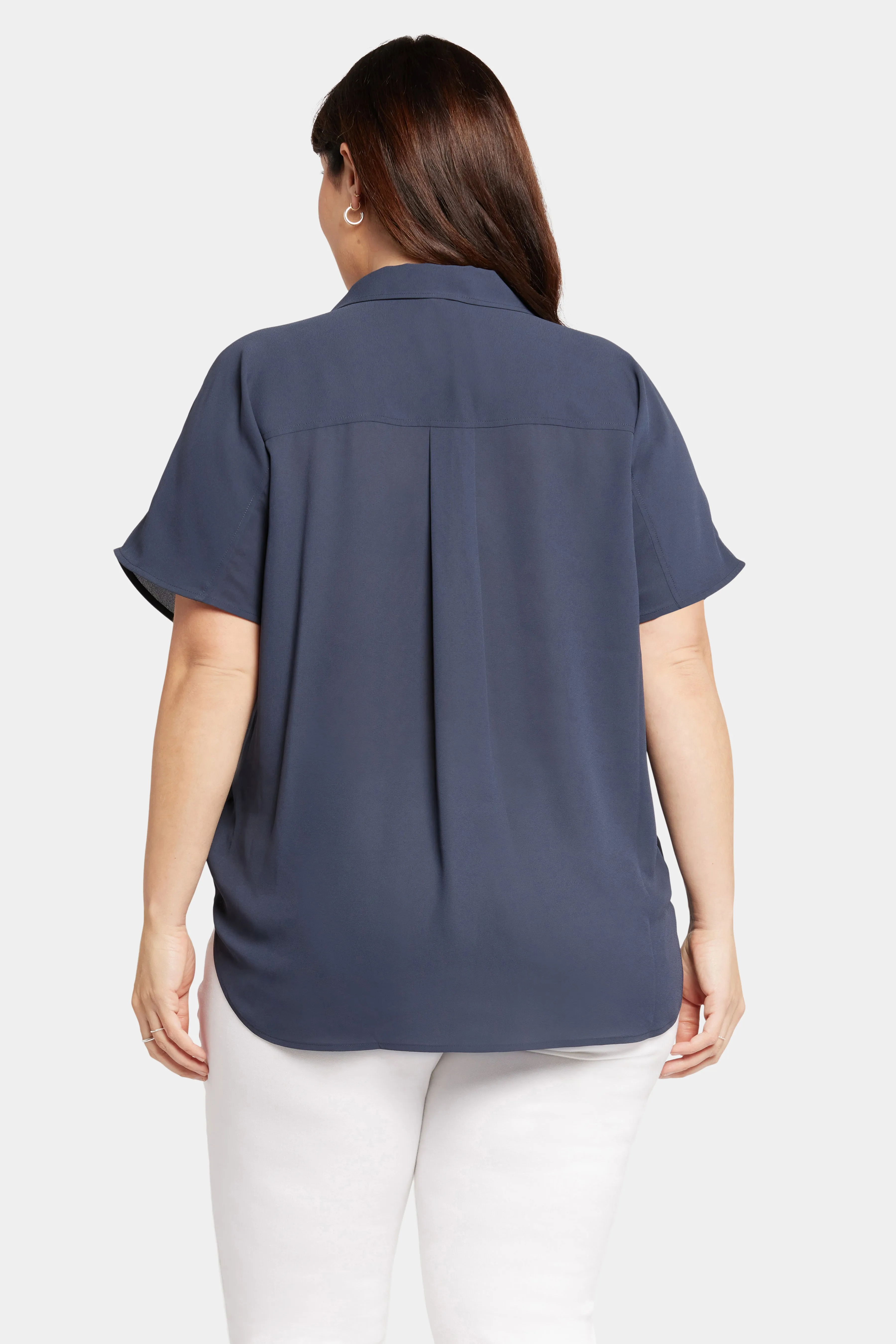 Becky Short Sleeved Blouse In Plus Size - Oxford Navy