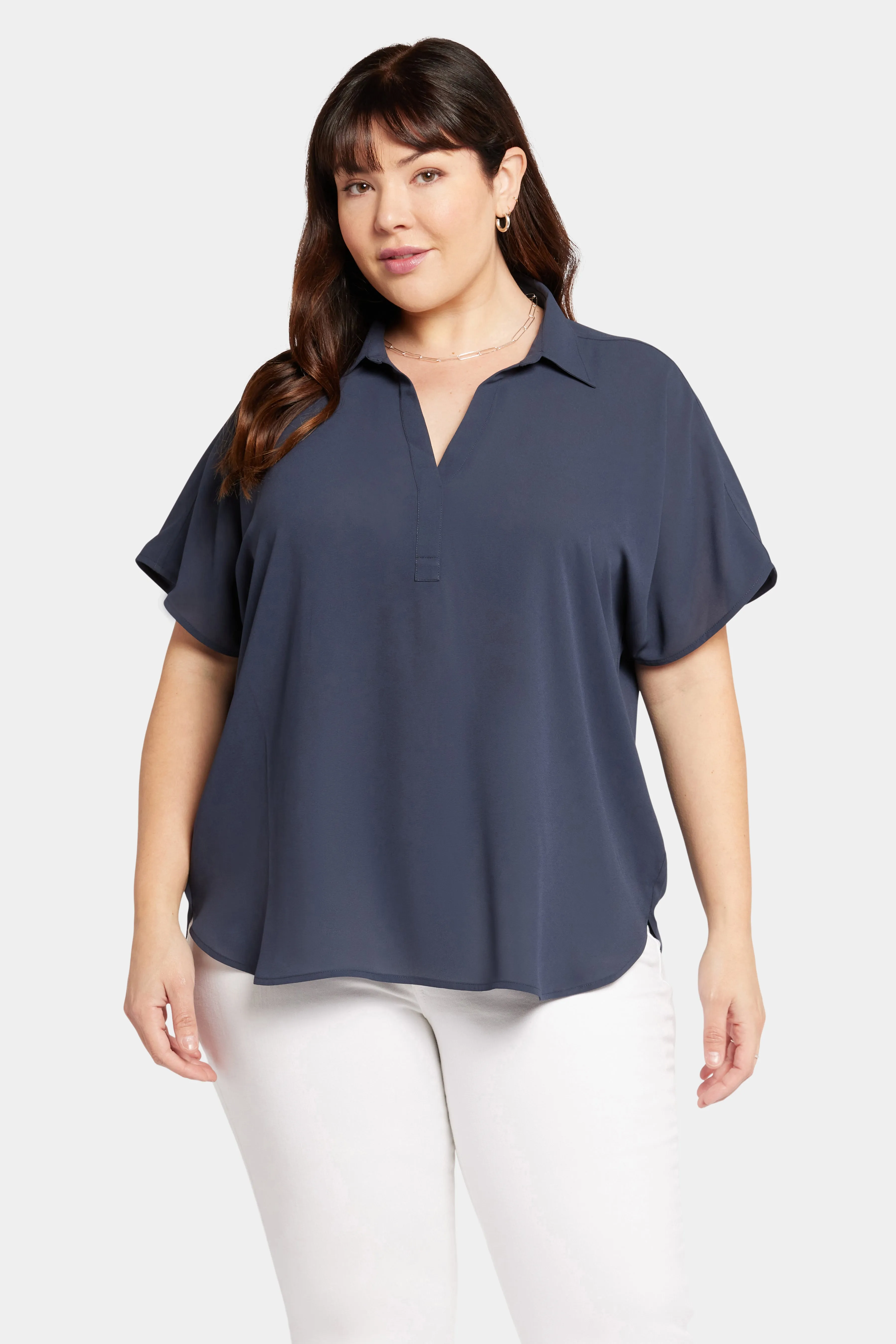 Becky Short Sleeved Blouse In Plus Size - Oxford Navy