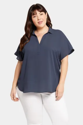 Becky Short Sleeved Blouse In Plus Size - Oxford Navy