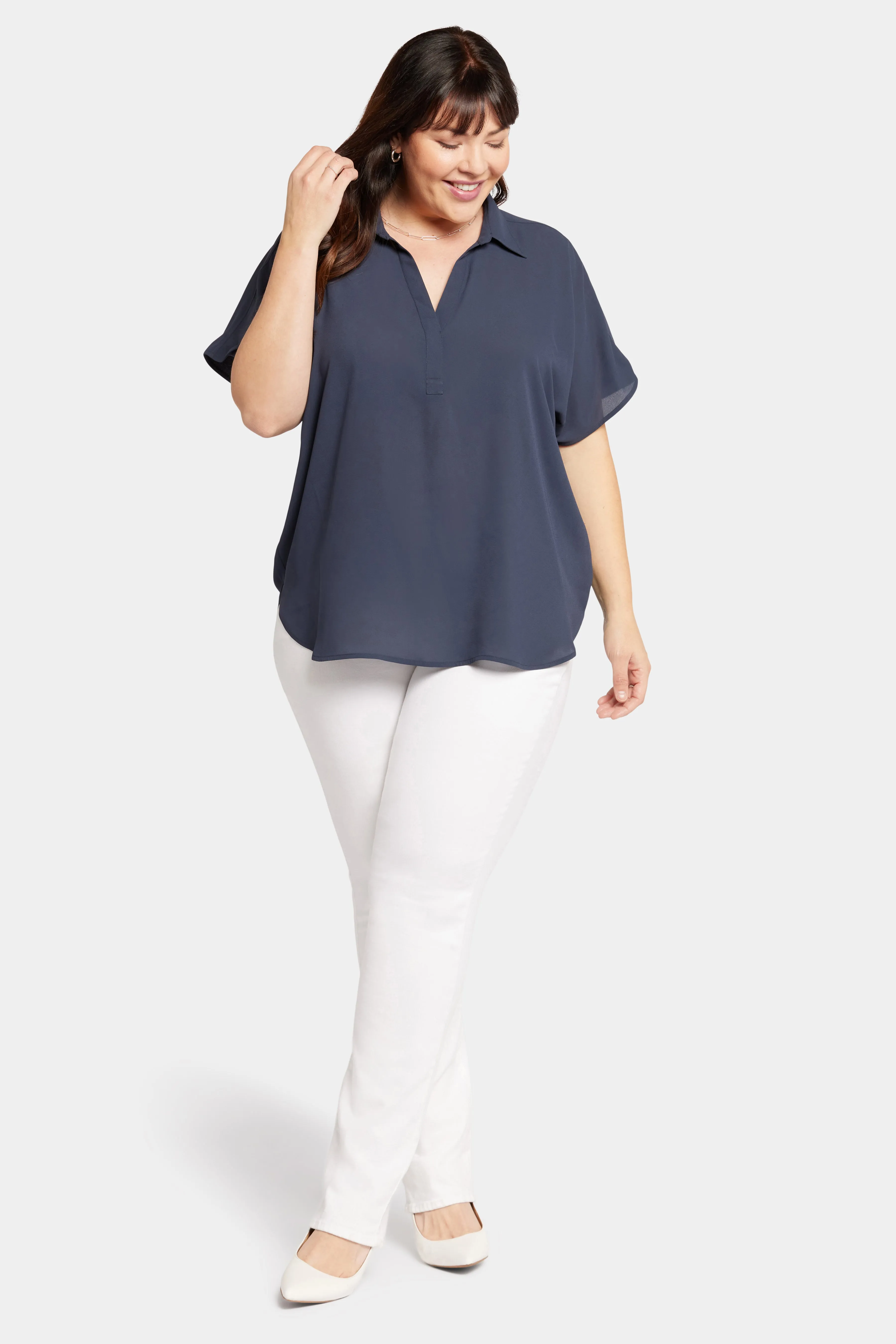 Becky Short Sleeved Blouse In Plus Size - Oxford Navy