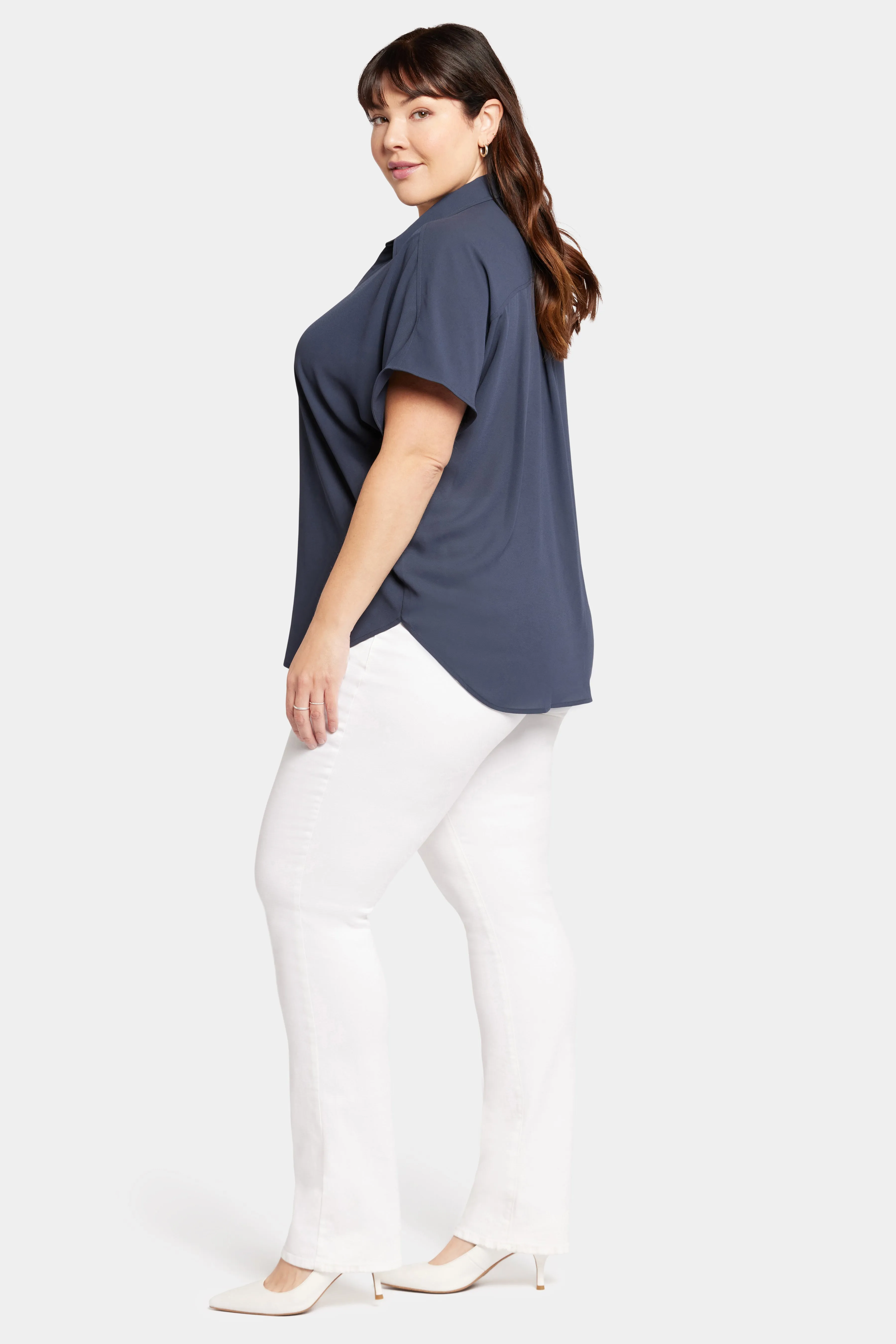 Becky Short Sleeved Blouse In Plus Size - Oxford Navy