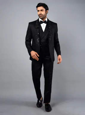 Black Embroidered Regular Fit Suit | JadeBlue