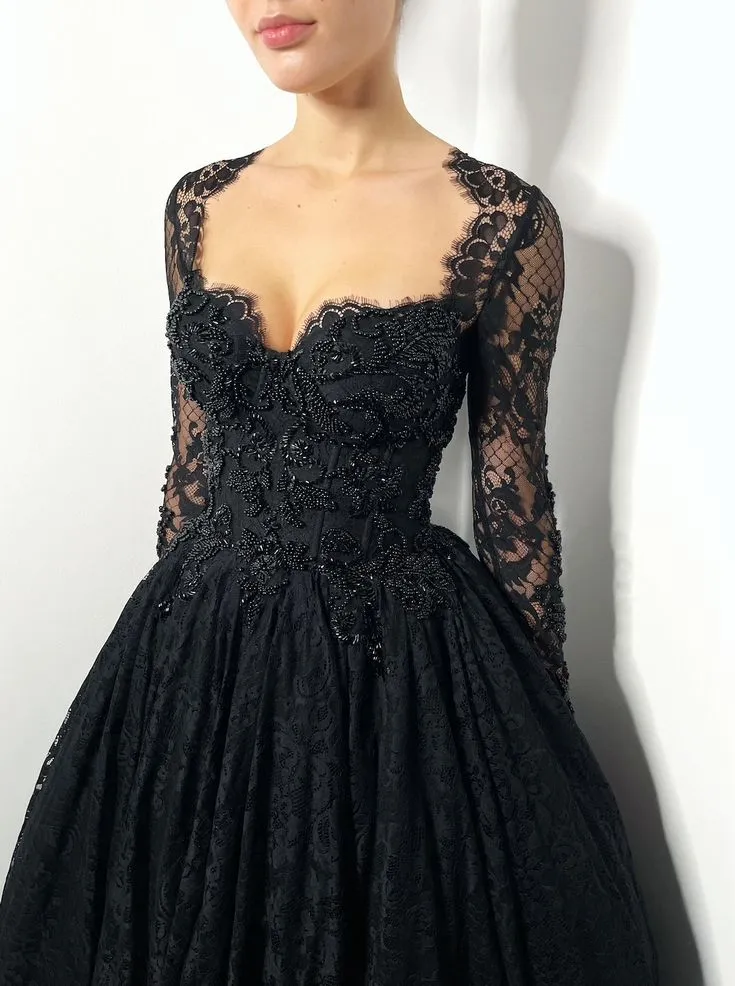 Black Gothic Embellished Beaded Lace Corset Wedding Dress Alternative Bride Sparkly Prom Dress,DP698