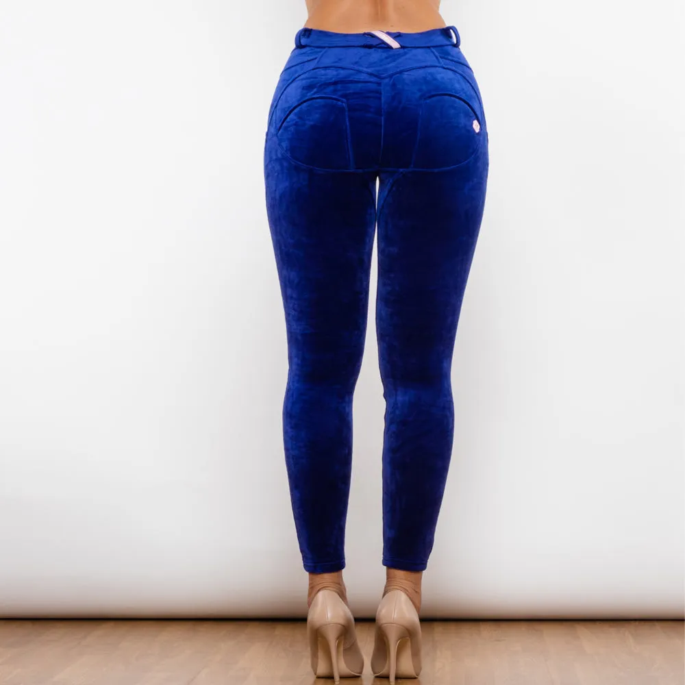 Blue Chenille Middle Waist Lifting Leggings