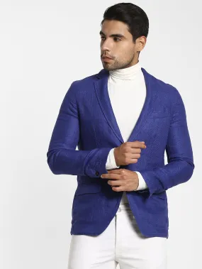 Blue Solid Linen Blazer