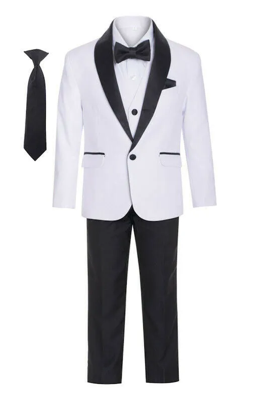 Boys White Shawl Tuxedo Suit