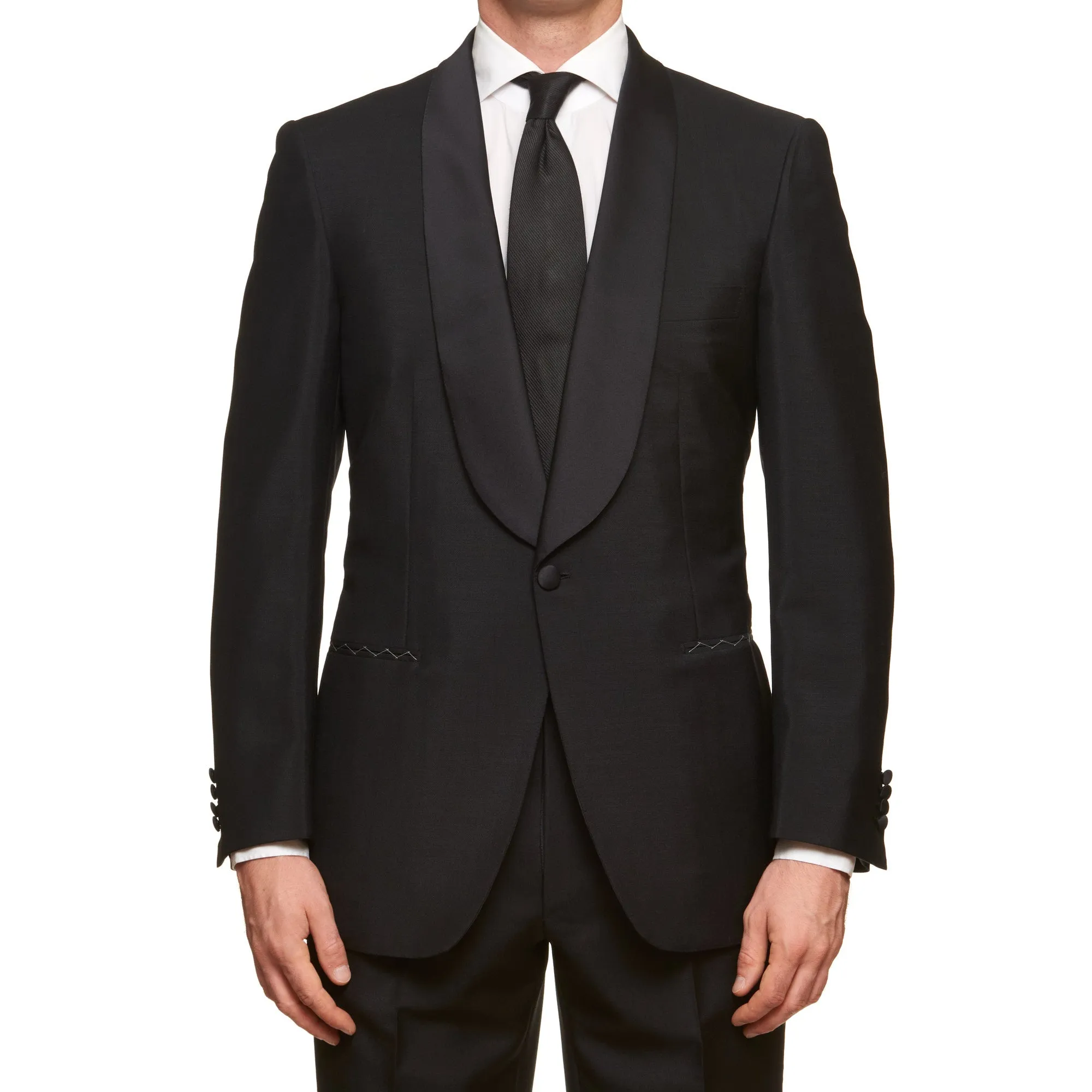 BRIONI "ALCIONE" Handmade Black Mohair-Wool Shawl Collar Tuxedo Suit EU 50 NEW US 40