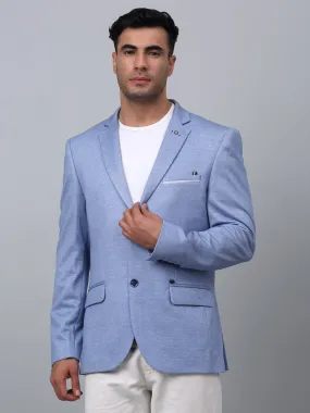 Cantabil Blue Solid Plain Full Sleeves Casual Blazer For Men