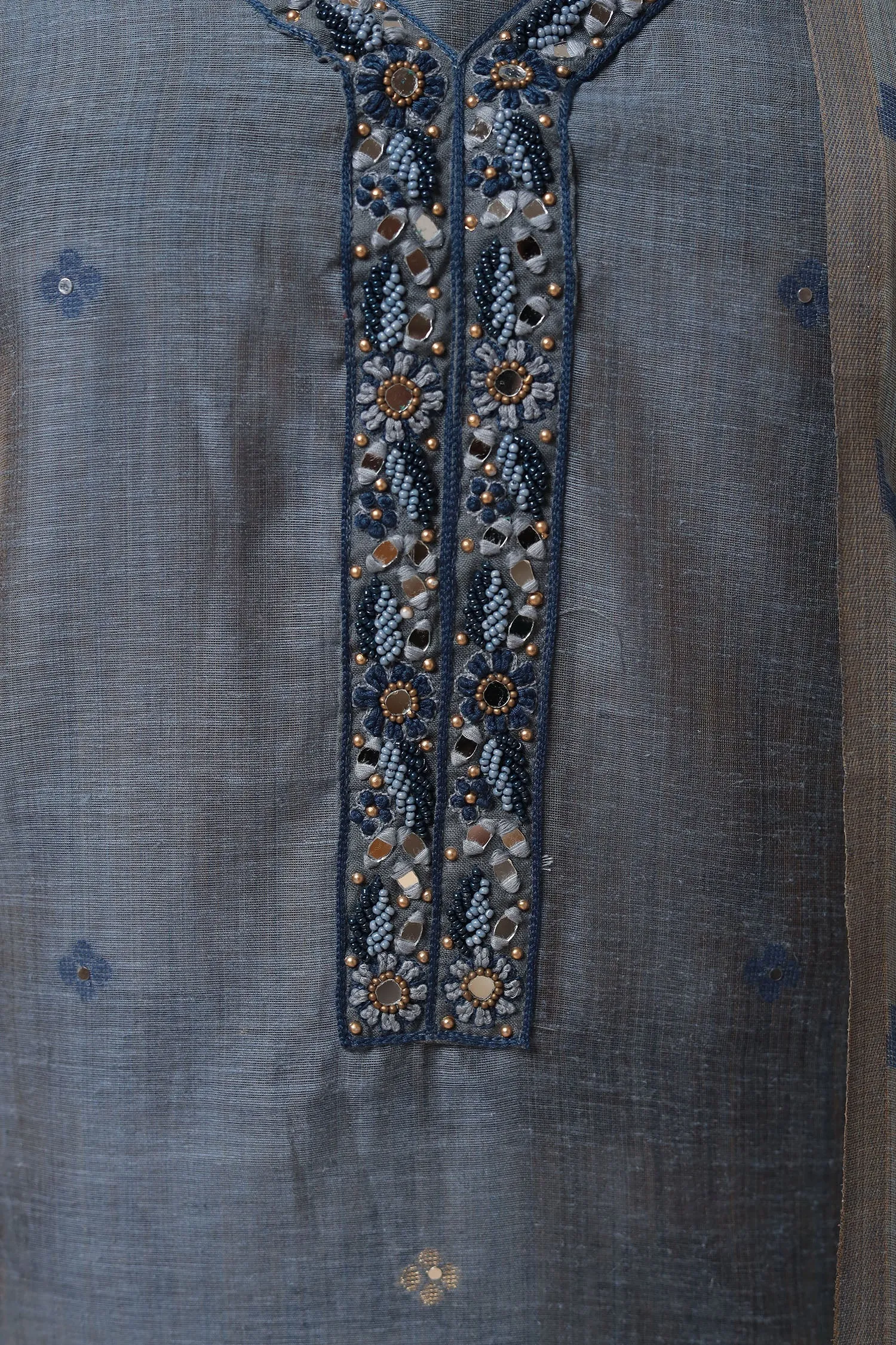 Chanderi Unstitched Suit Embroidered with Mirror work