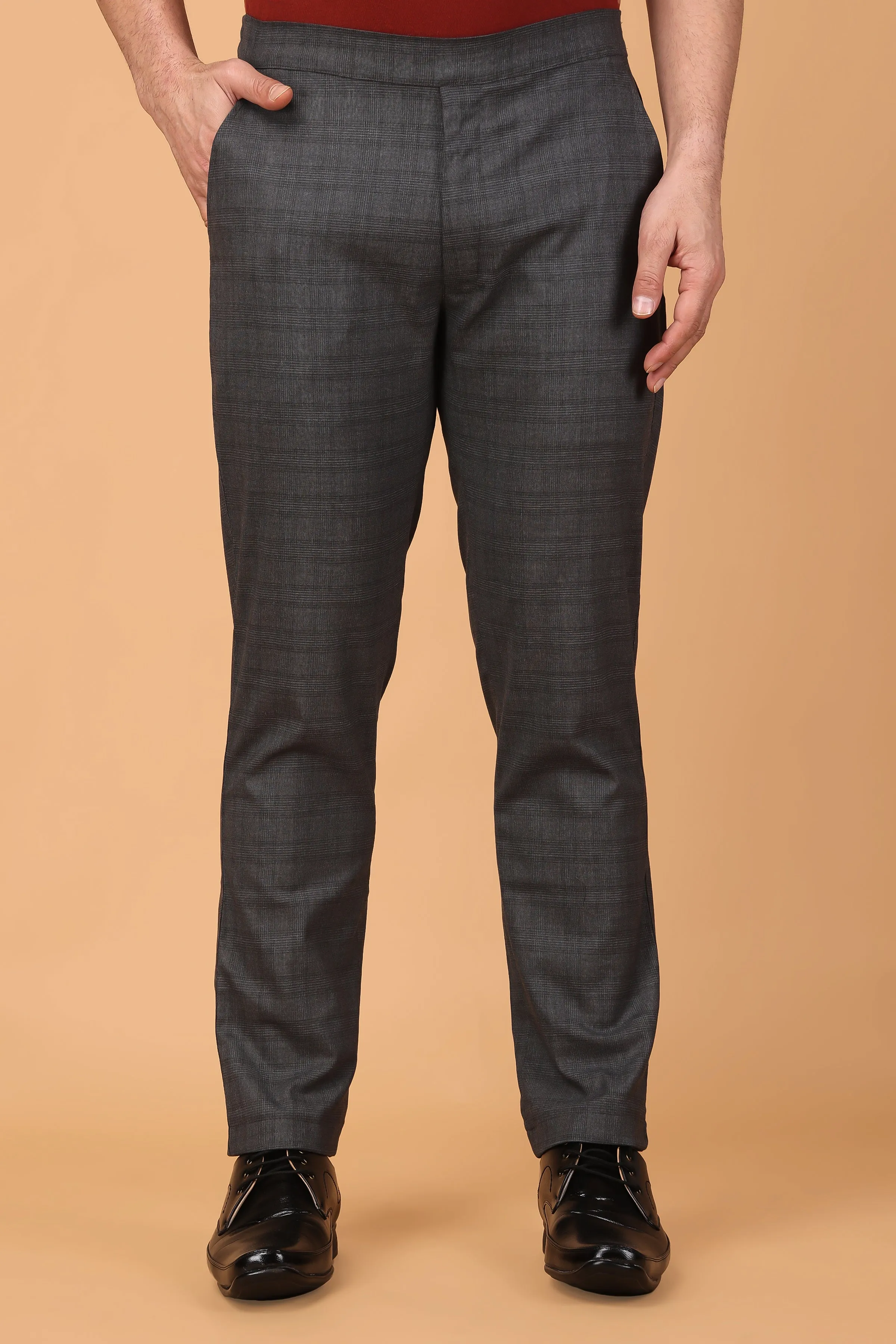 Charcoal Checked Comfort Fit Trousers