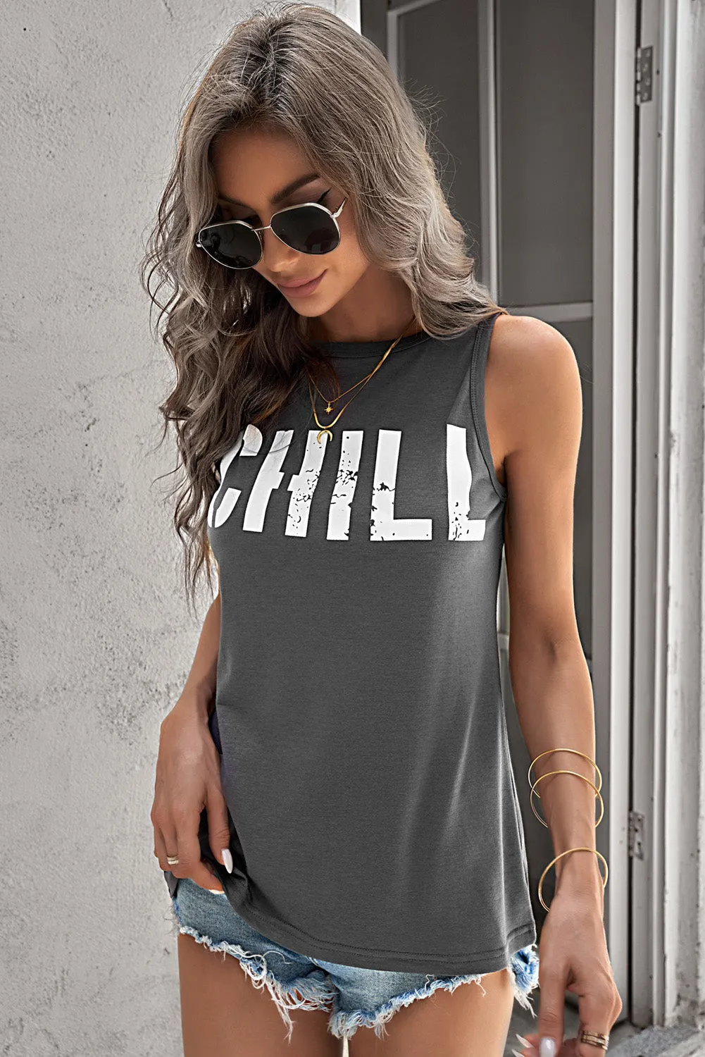 CHILL Graphic Tank Tops for Womens Summer Sleeveless Vest T Shirt