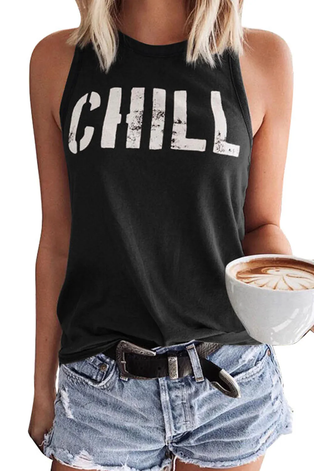 CHILL Graphic Tank Tops for Womens Summer Sleeveless Vest T Shirt