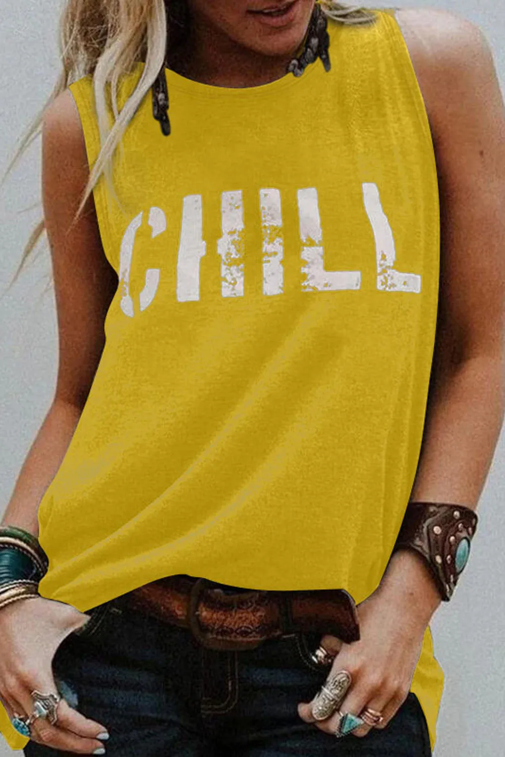 CHILL Graphic Tank Tops for Womens Summer Sleeveless Vest T Shirt