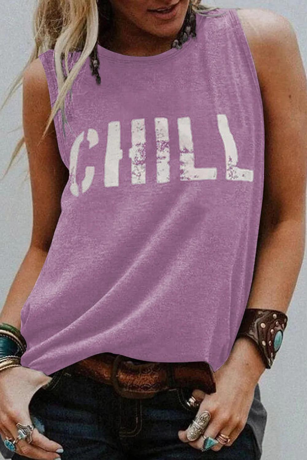 CHILL Graphic Tank Tops for Womens Summer Sleeveless Vest T Shirt