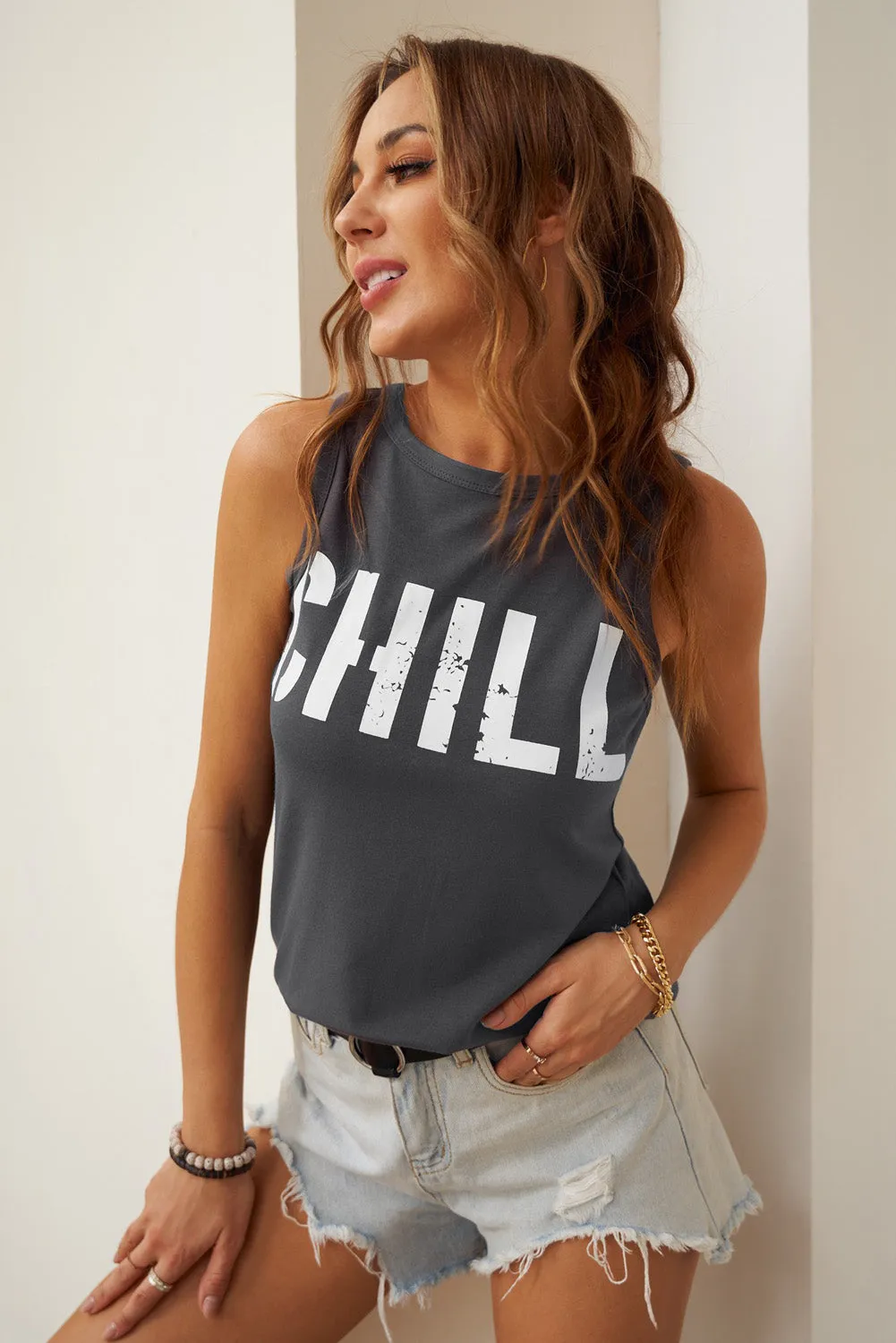 CHILL Graphic Tank Tops for Womens Summer Sleeveless Vest T Shirt