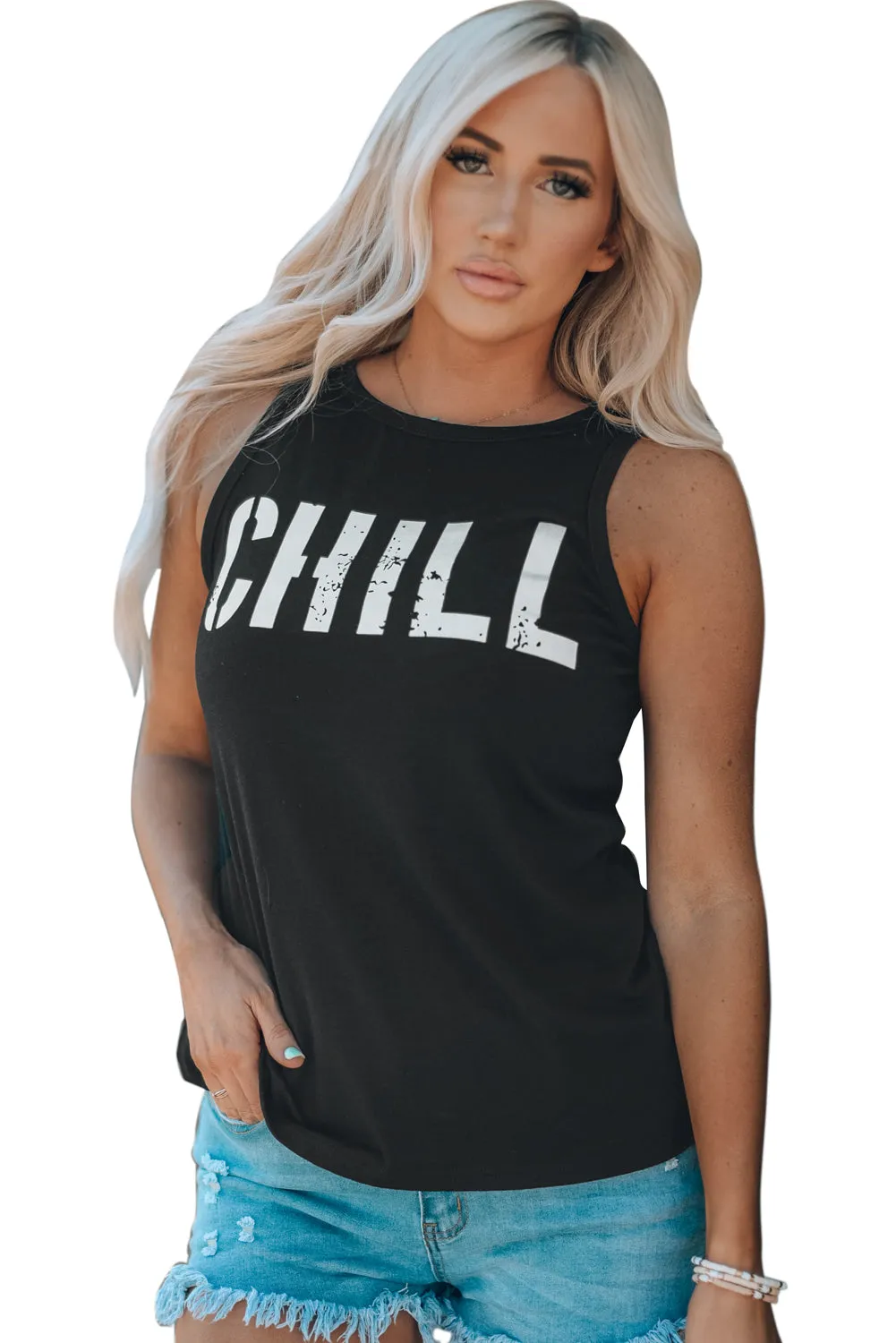 CHILL Graphic Tank Tops for Womens Summer Sleeveless Vest T Shirt