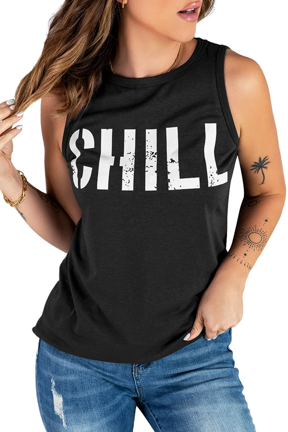 CHILL Graphic Tank Tops for Womens Summer Sleeveless Vest T Shirt