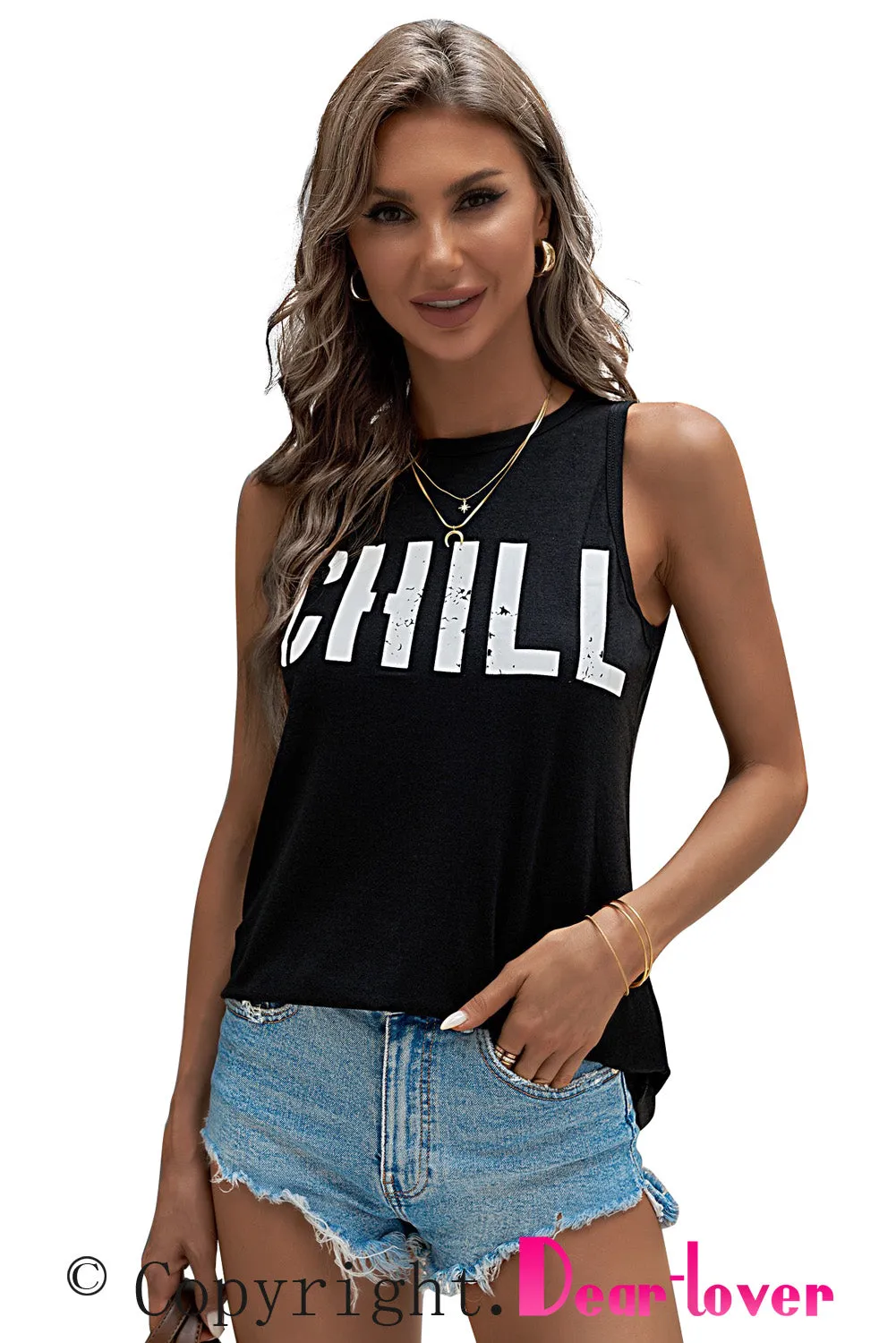 CHILL Graphic Tank Tops for Womens Summer Sleeveless Vest T Shirt