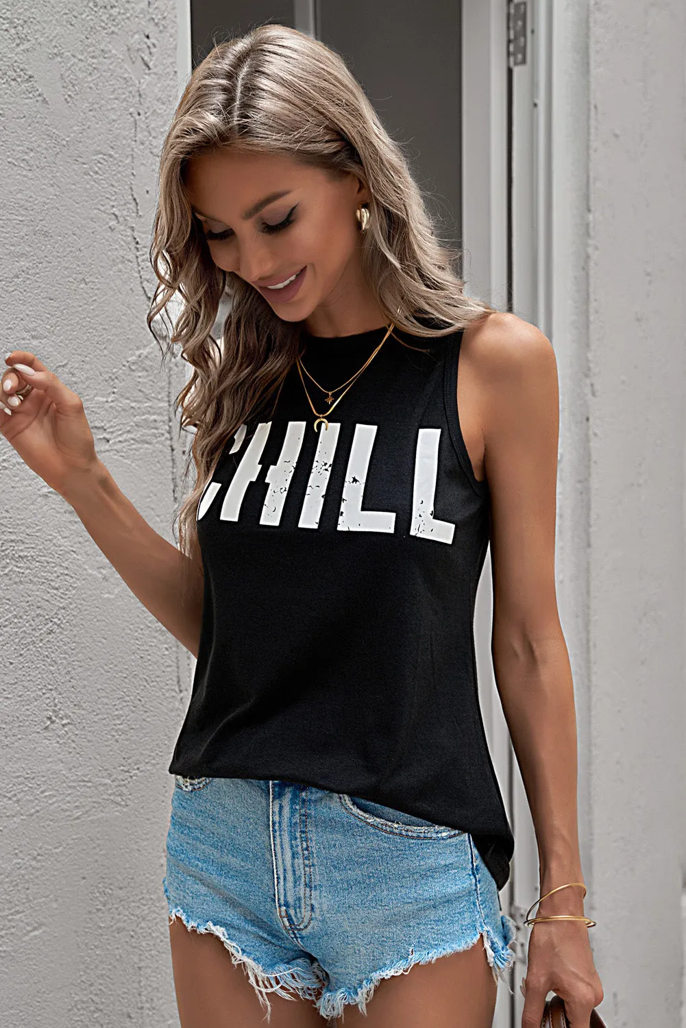 CHILL Graphic Tank Tops for Womens Summer Sleeveless Vest T Shirt