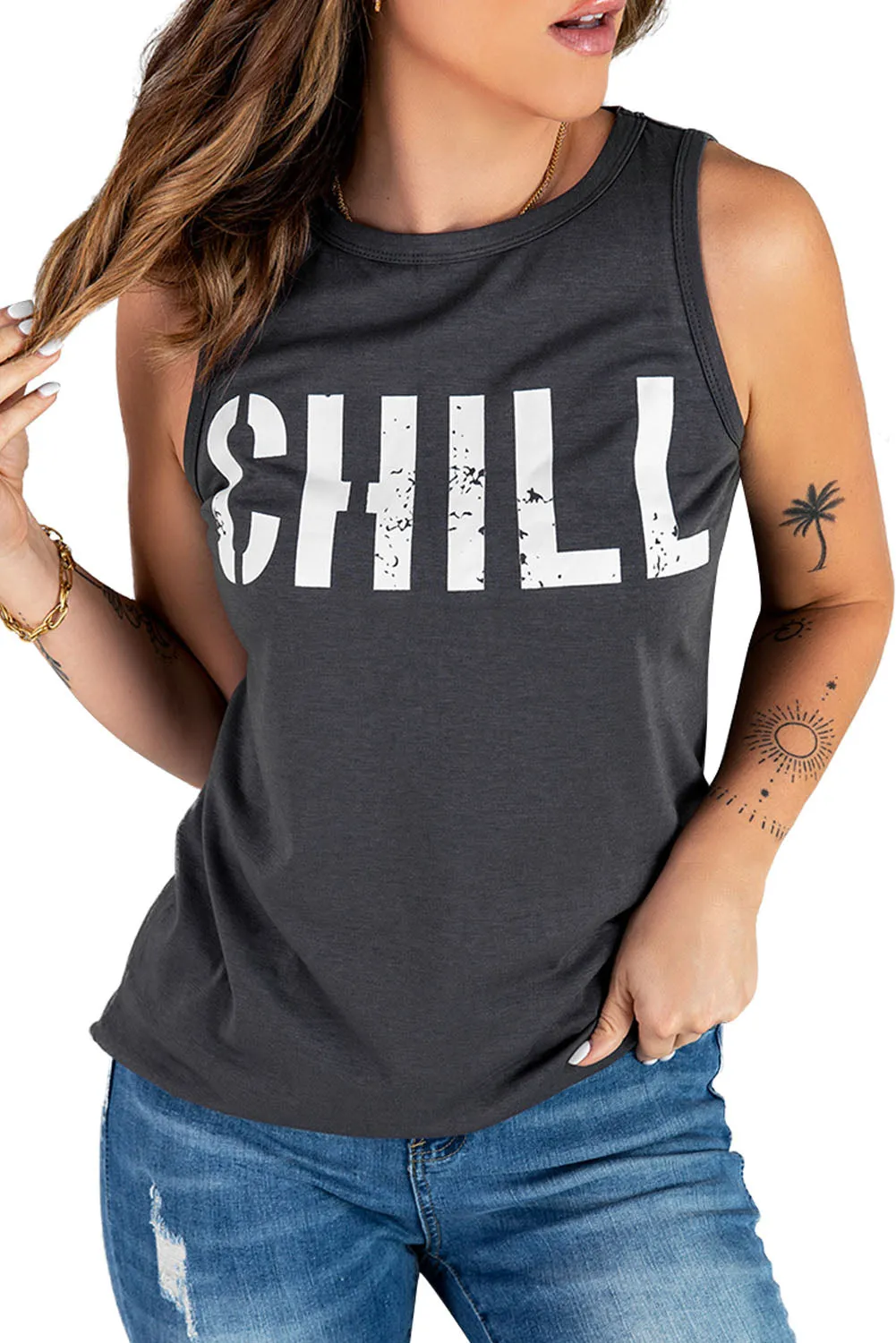 CHILL Graphic Tank Tops for Womens Summer Sleeveless Vest T Shirt