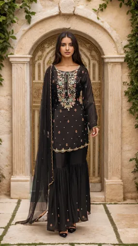 Chinon Gharara Suit with Hand Work