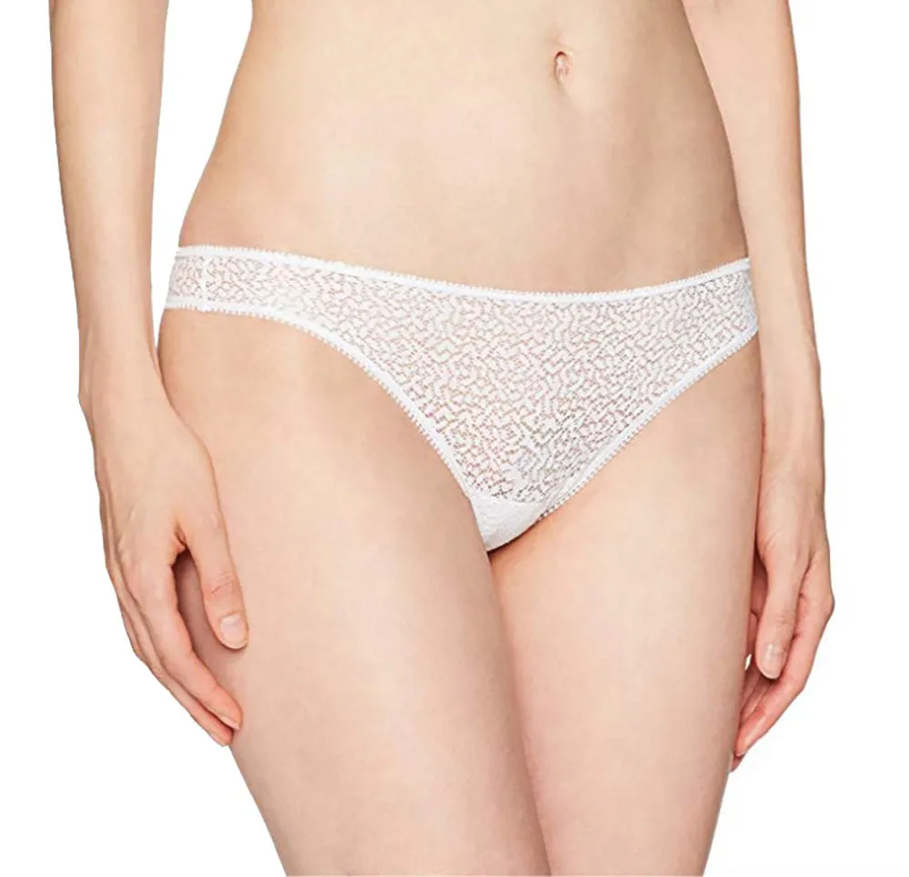 DKNY Women's Modern lace Trim Thong, Poplin White, Large