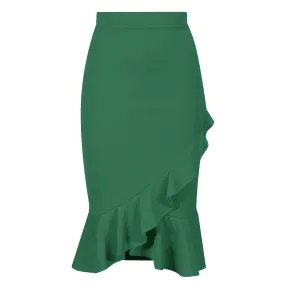 Emerald Green Ruffle Wiggle Skirt