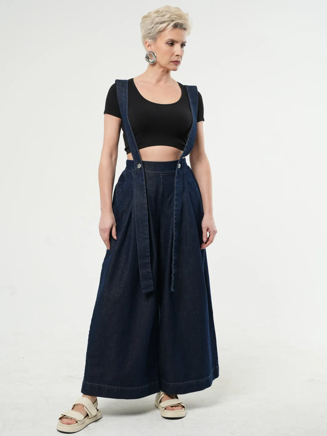 Full-length Wide-leg Dark Denim Pants