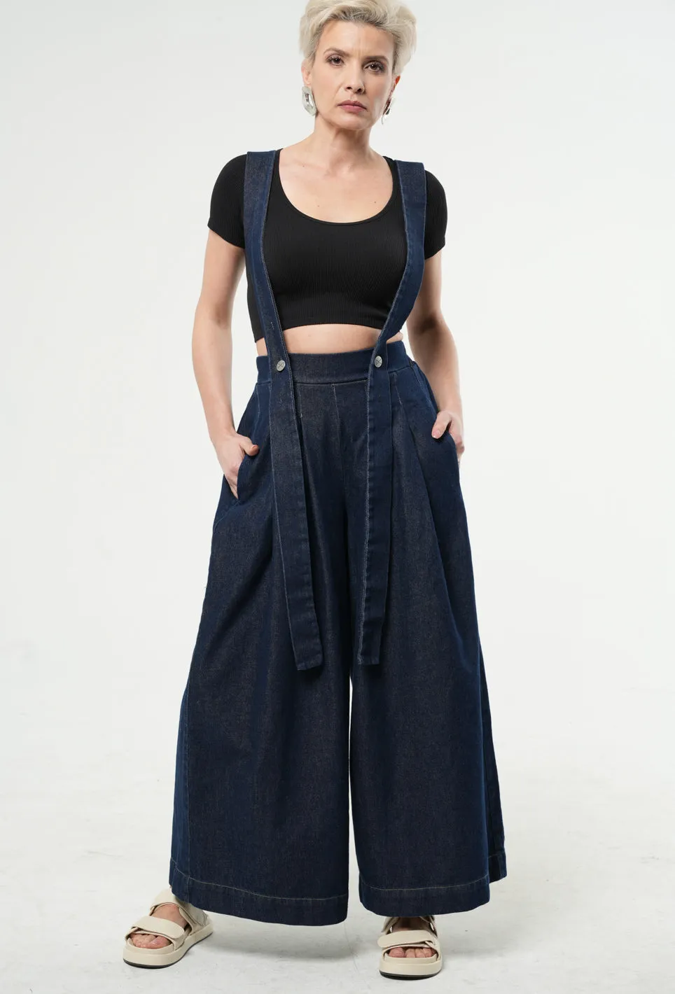 Full-length Wide-leg Dark Denim Pants