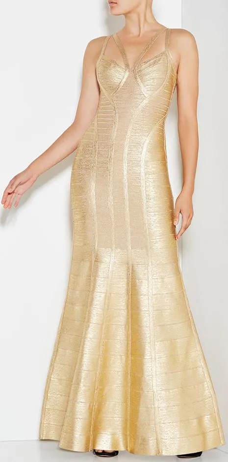 'Gabriela' Woodgrain Foil Print Gown