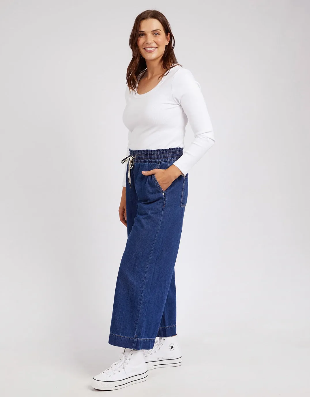 Greta Wide Leg Pant - Dark Blue Wash