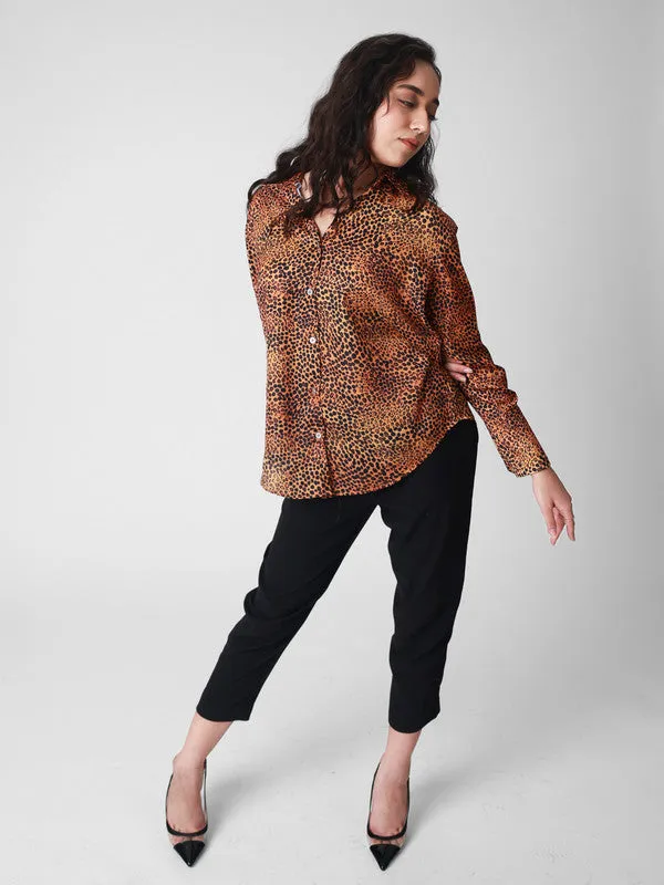 Leopard Printed Satin Casual Shirt