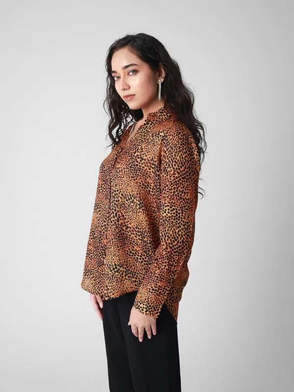 Leopard Printed Satin Casual Shirt