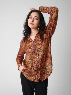 Leopard Printed Satin Casual Shirt