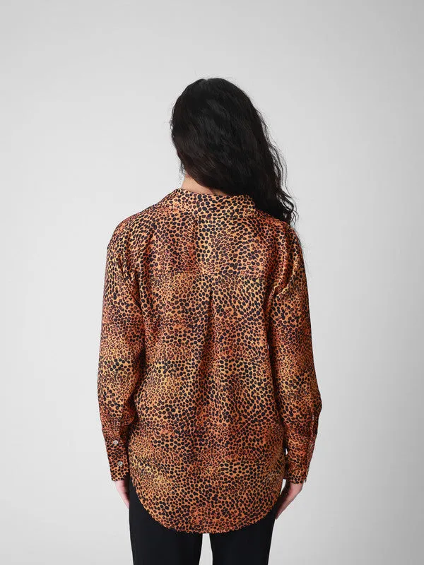 Leopard Printed Satin Casual Shirt