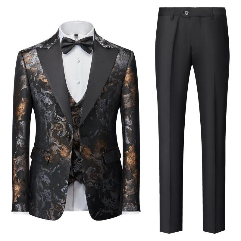 Luxury high Quality Men's Jacquard 3 Piece Tuxedo Suit Wedding Party Blazer, Waistcoat & Pants Set Suits | 1515