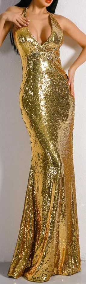 'Marilyn' Gold Sequin Gown