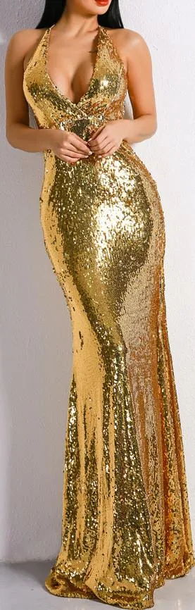 'Marilyn' Gold Sequin Gown