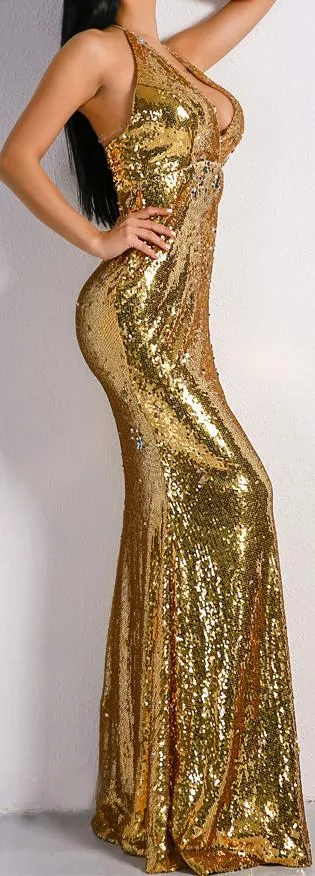 'Marilyn' Gold Sequin Gown